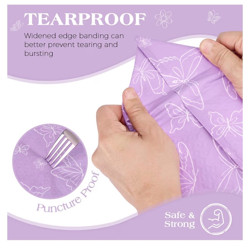 20-Pack 6x10” Purple Butterfly Bubble Mailers | Shipping Supplies - Picture 3 of 5